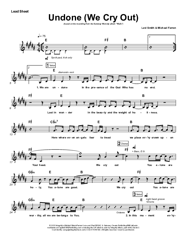 Undone (We Cry Out) Lead Sheet (Gateway Worship)