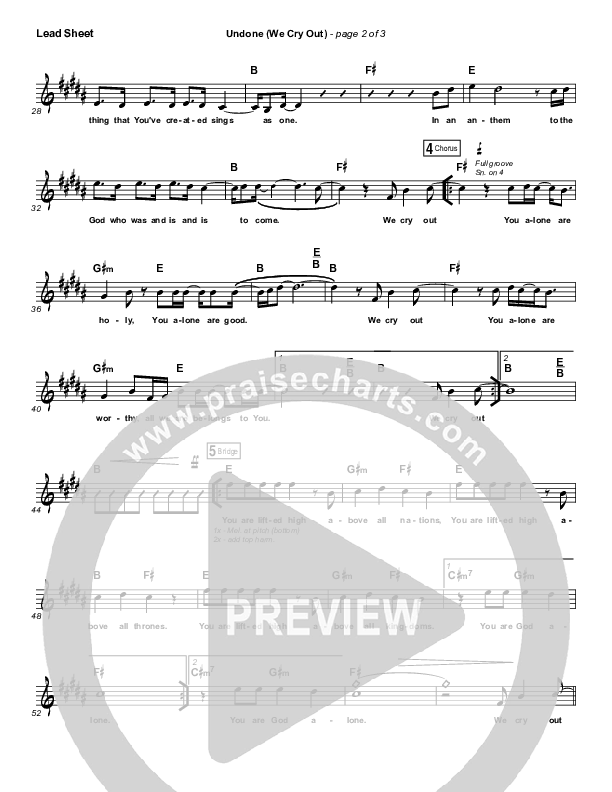 Undone (We Cry Out) Lead Sheet (Gateway Worship)