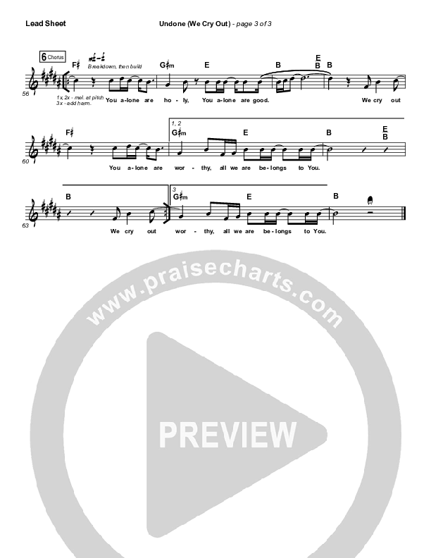 Undone (We Cry Out) Lead Sheet (Gateway Worship)
