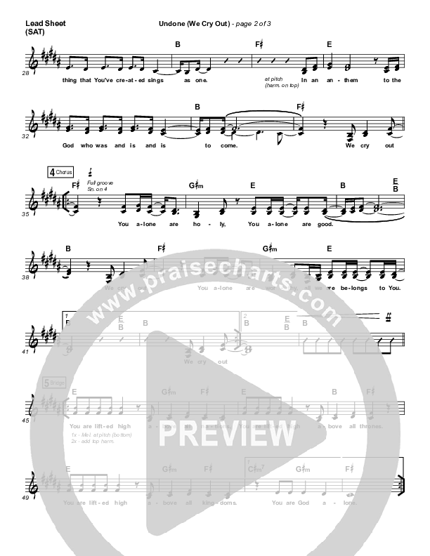 Undone (We Cry Out) Lead Sheet (SAT) (Gateway Worship)