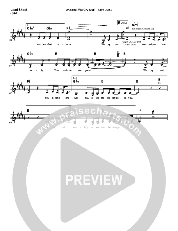 Undone (We Cry Out) Lead Sheet (SAT) (Gateway Worship)