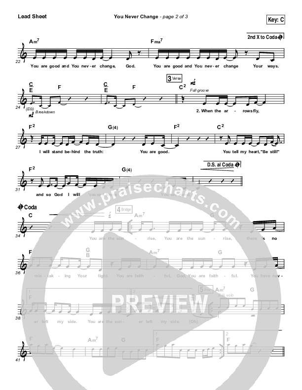 You Never Change Lead Sheet (Gateway Worship)