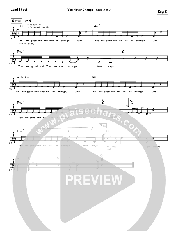 You Never Change Lead Sheet (Gateway Worship)