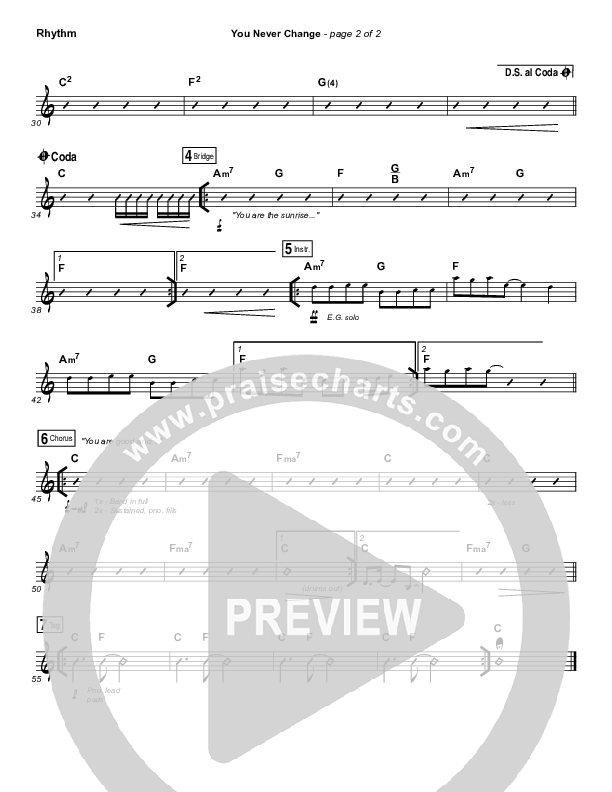 You Never Change Rhythm Chart (Gateway Worship)