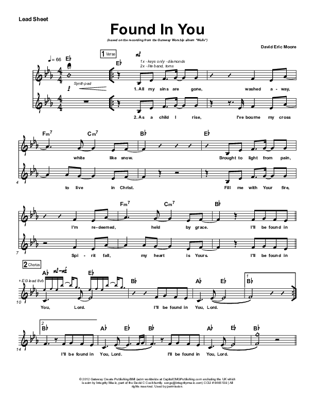 Found In You Lead Sheet (Gateway Worship)