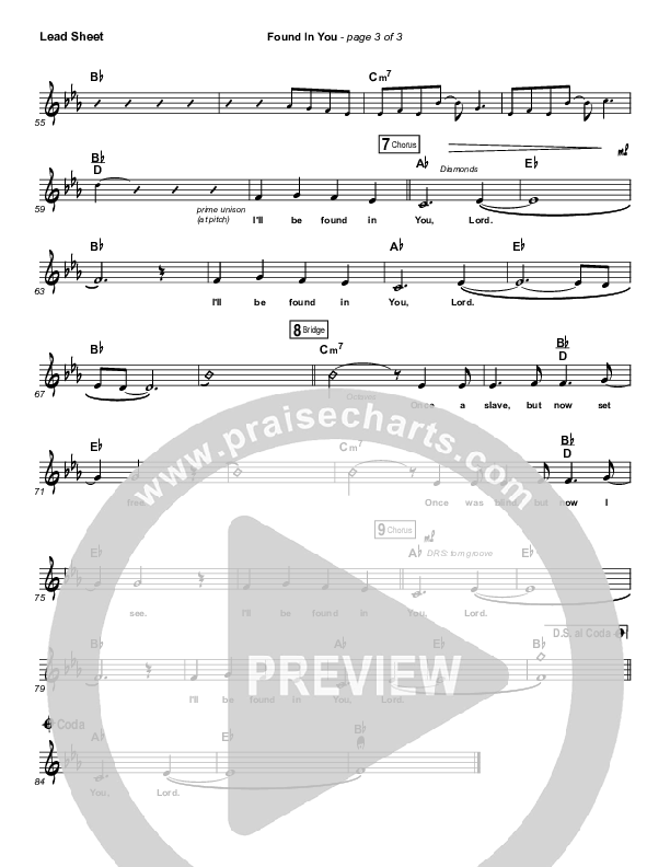 Found In You Lead Sheet (Gateway Worship)