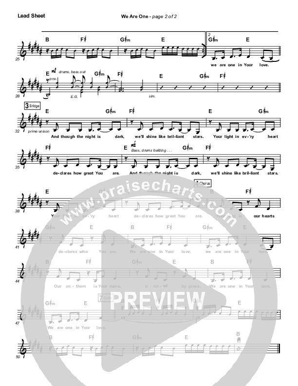 We Are One Lead Sheet (Gateway Worship)