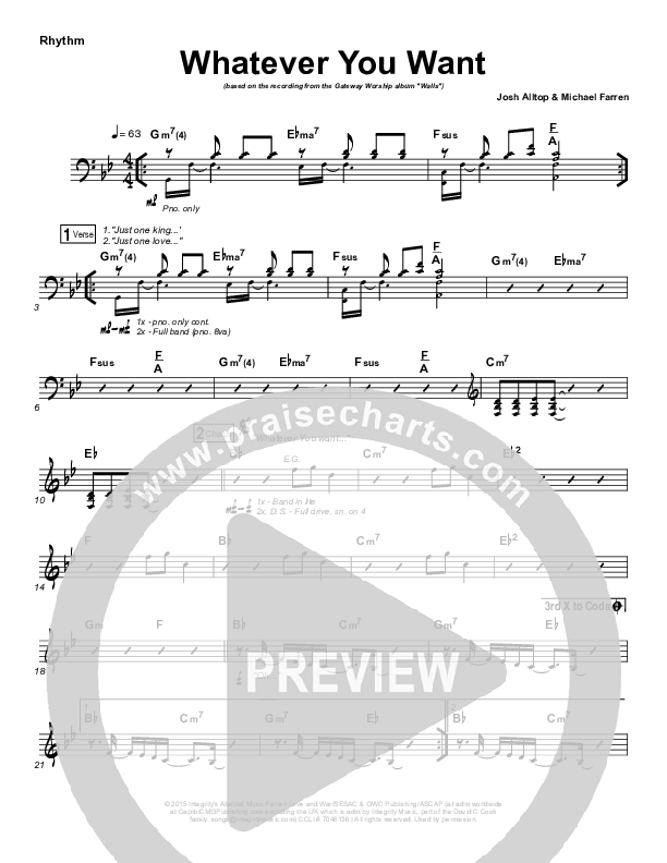 Whatever You Want Rhythm Chart (Gateway Worship)
