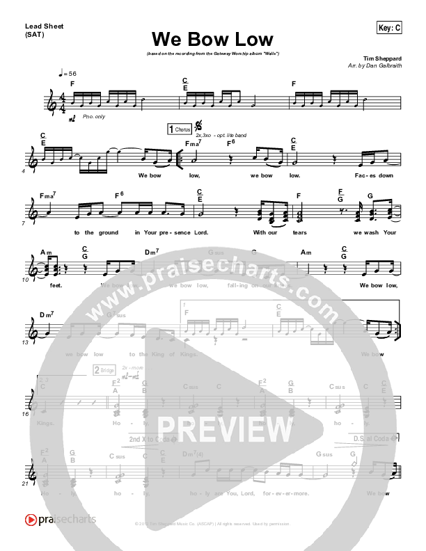 We Bow Low Lead Sheet (SAT) (Gateway Worship)