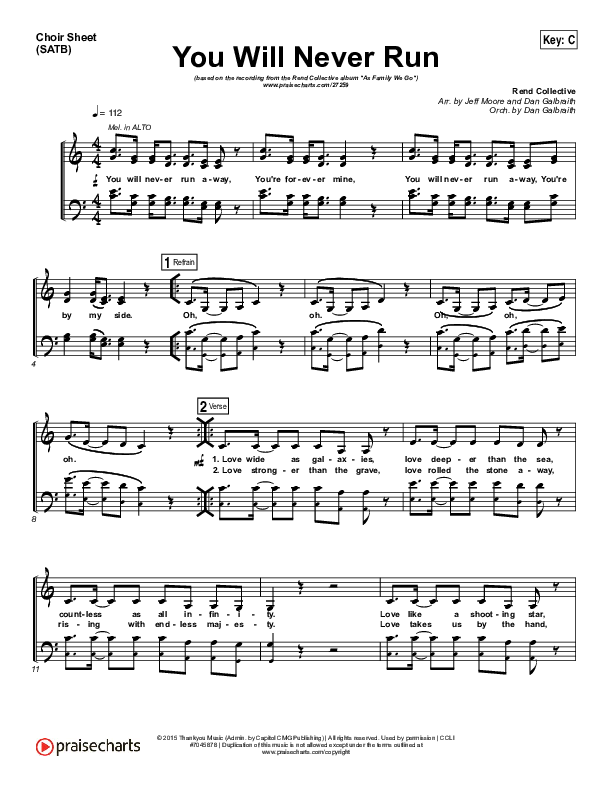 You Will Never Run Choir Sheet (SATB) (Rend Collective)