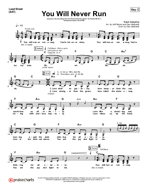 You Will Never Run Lead Sheet (SAT) (Rend Collective)