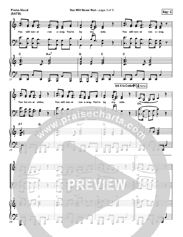 You Will Never Run Piano/Vocal (SATB) (Rend Collective)