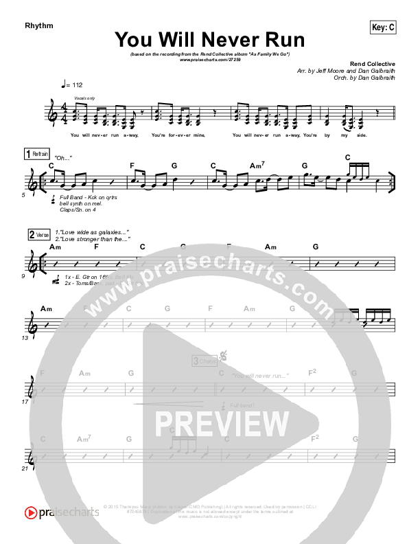 You Will Never Run Rhythm Chart (Rend Collective)