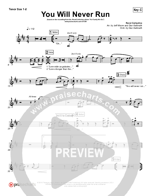 You Will Never Run Tenor Sax 1/2 (Rend Collective)