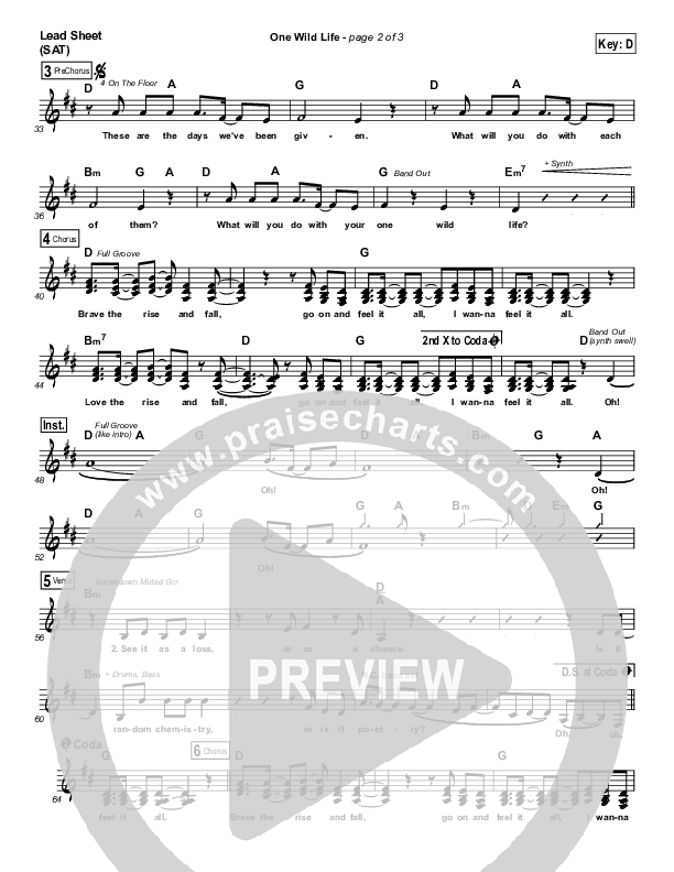 One Wild Life Lead Sheet (SAT) (Gungor)