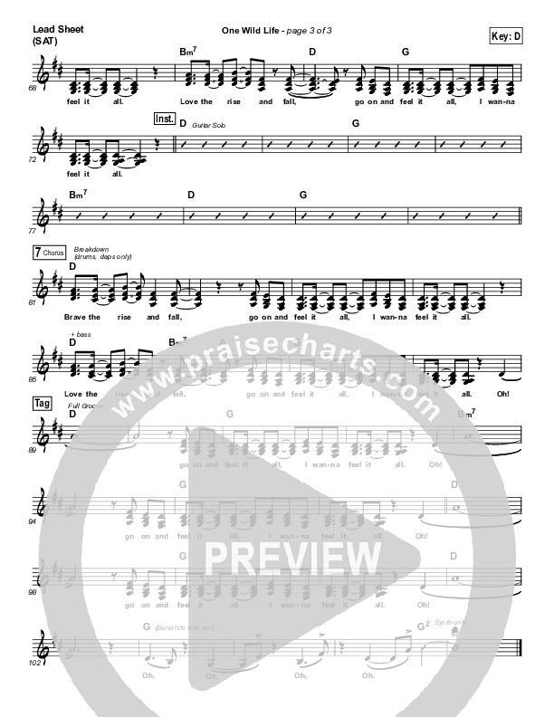 One Wild Life Lead Sheet (SAT) (Gungor)