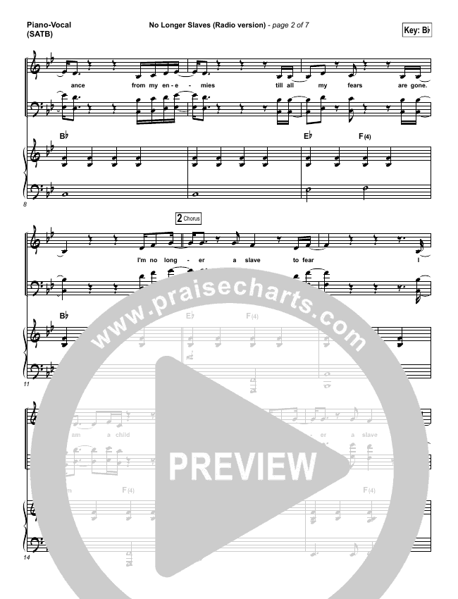 No Longer Slaves Radio Sheet Music Pdf Bethel Music Jonathan David Helser Praisecharts