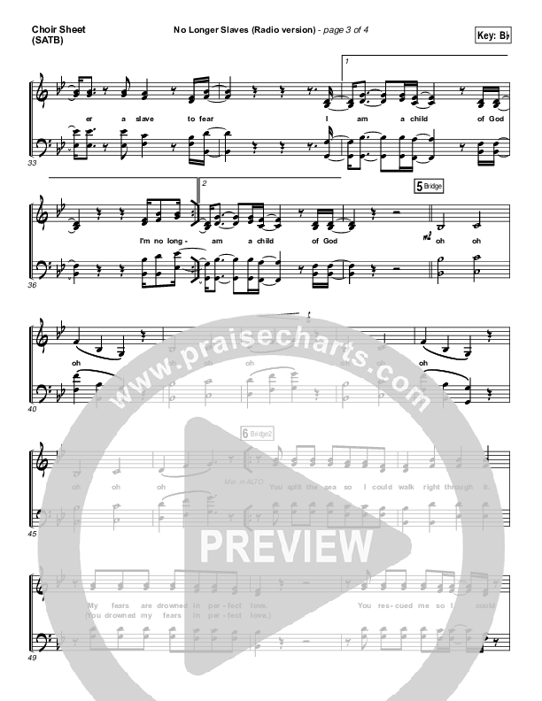 No Longer Slaves (Radio) Choir Sheet (SATB) (Bethel Music / Jonathan David Helser)