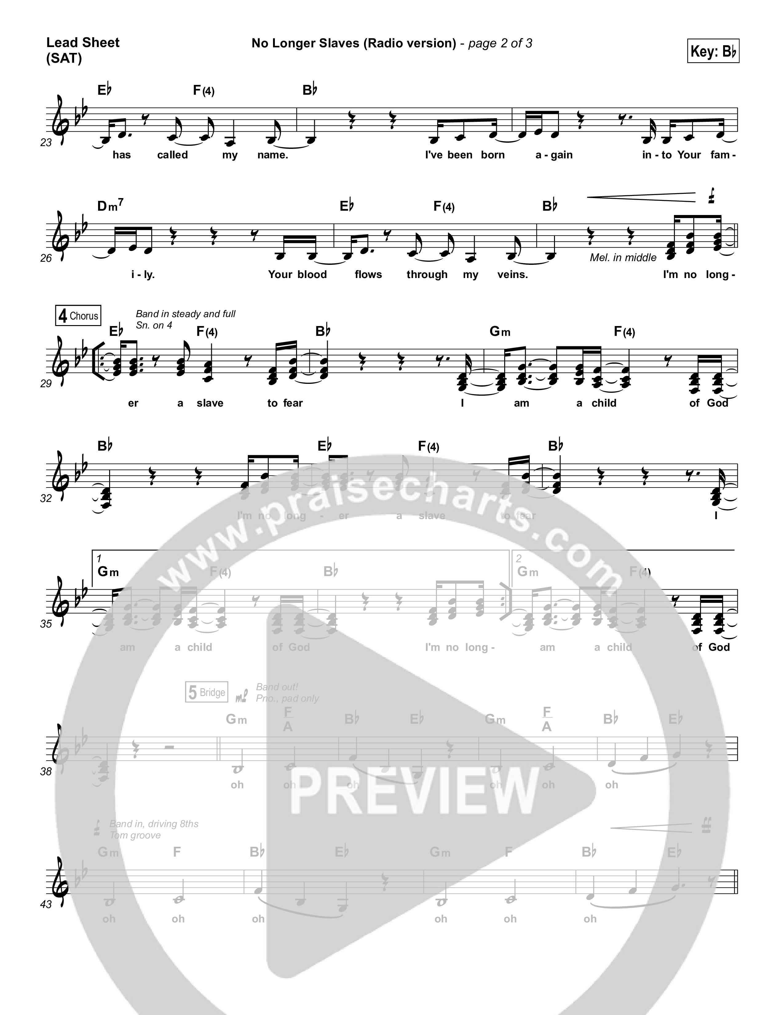 No Longer Slaves (Radio) Lead Sheet (SAT) (Bethel Music / Jonathan David Helser)