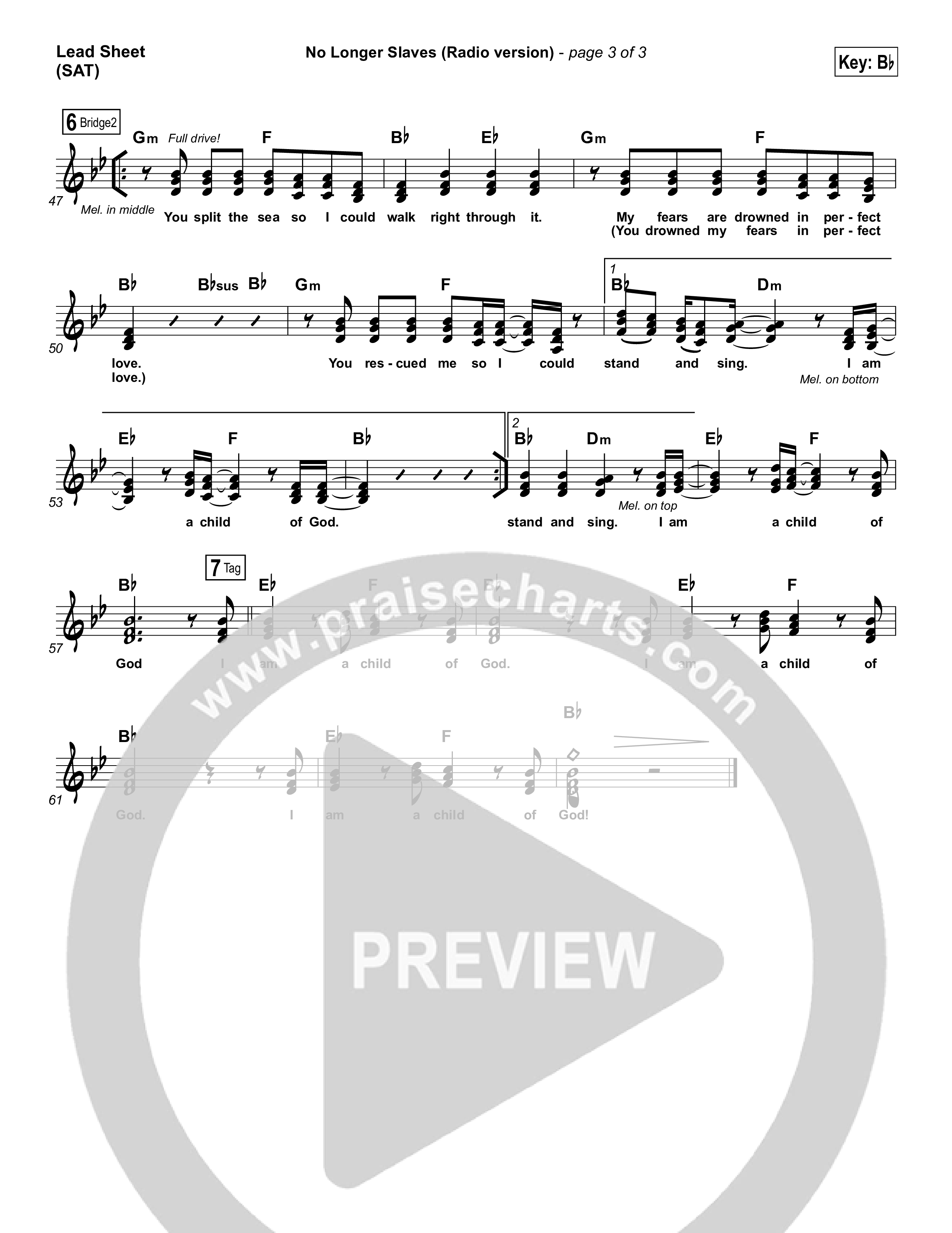 No Longer Slaves (Radio) Lead Sheet (SAT) (Bethel Music / Jonathan David Helser)