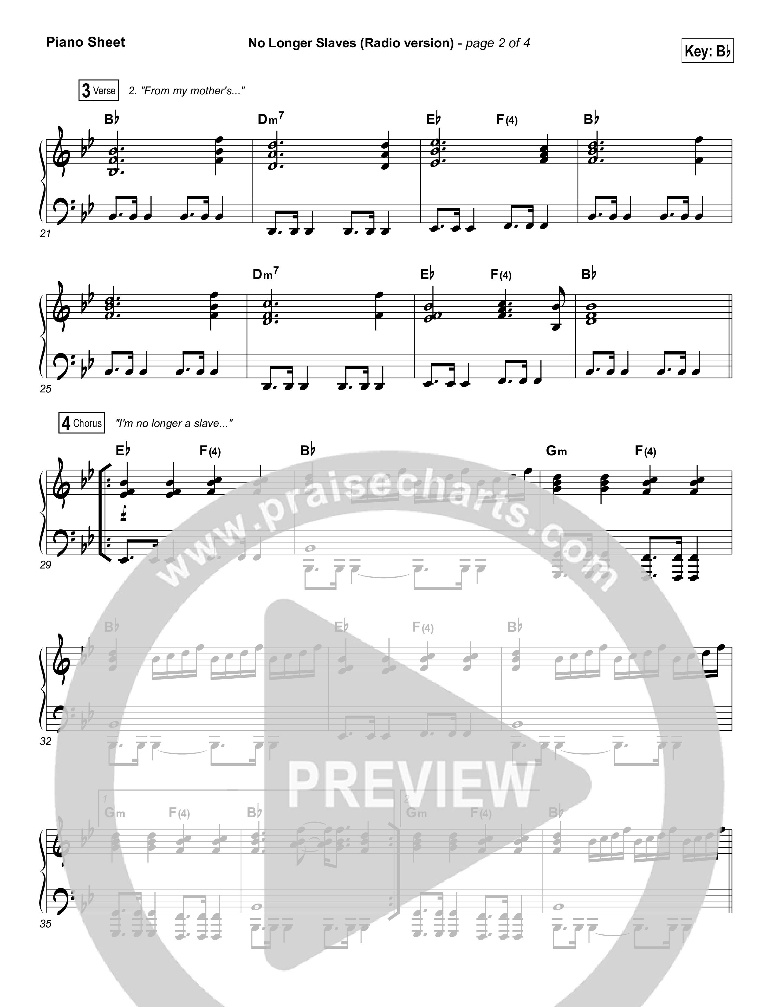 No Longer Slaves (Radio) Piano Sheet (Bethel Music / Jonathan David Helser)