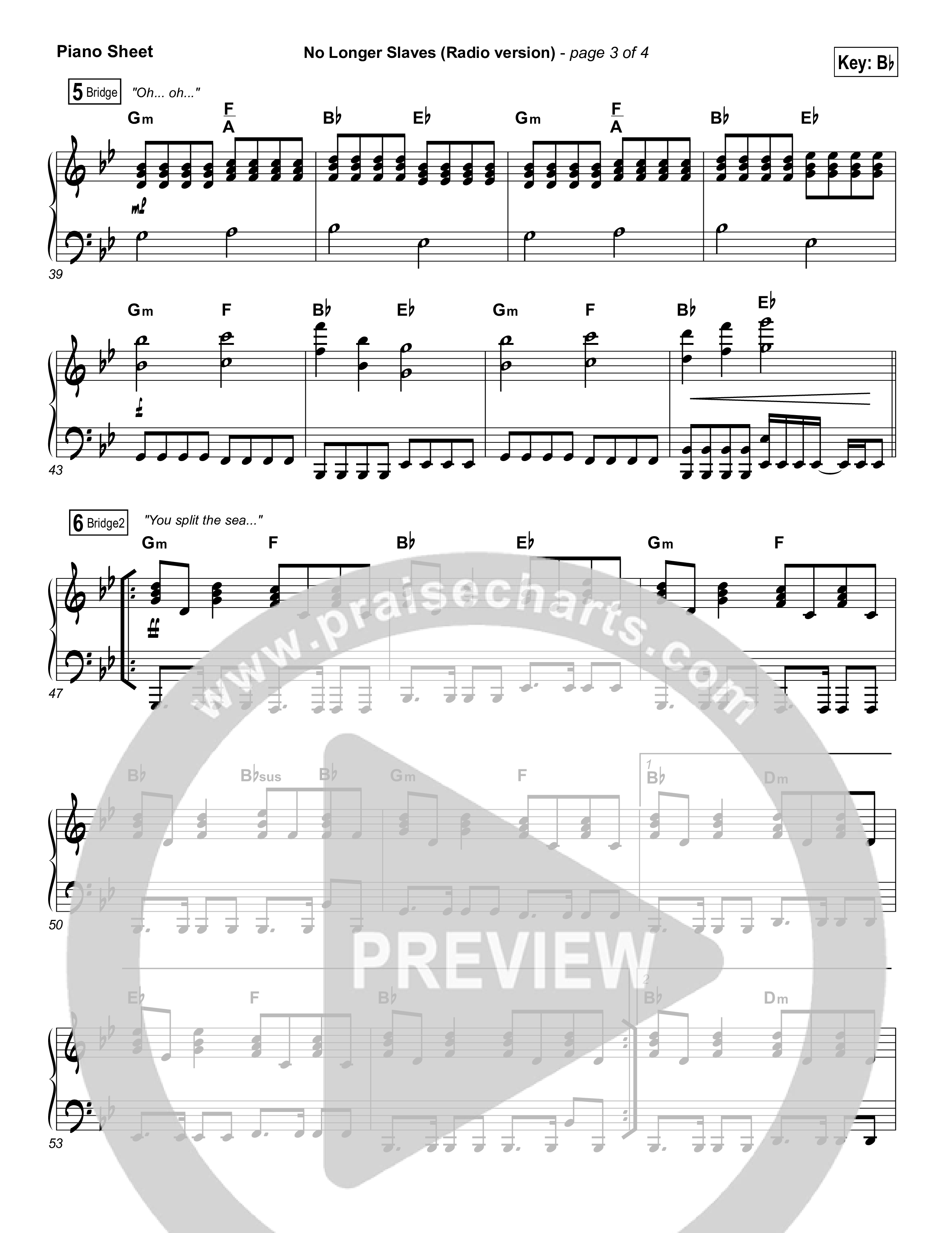 No Longer Slaves (Radio) Piano Sheet (Bethel Music / Jonathan David Helser)