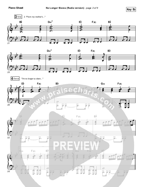 No Longer Slaves (Radio) Piano Sheet (Bethel Music / Jonathan David Helser)