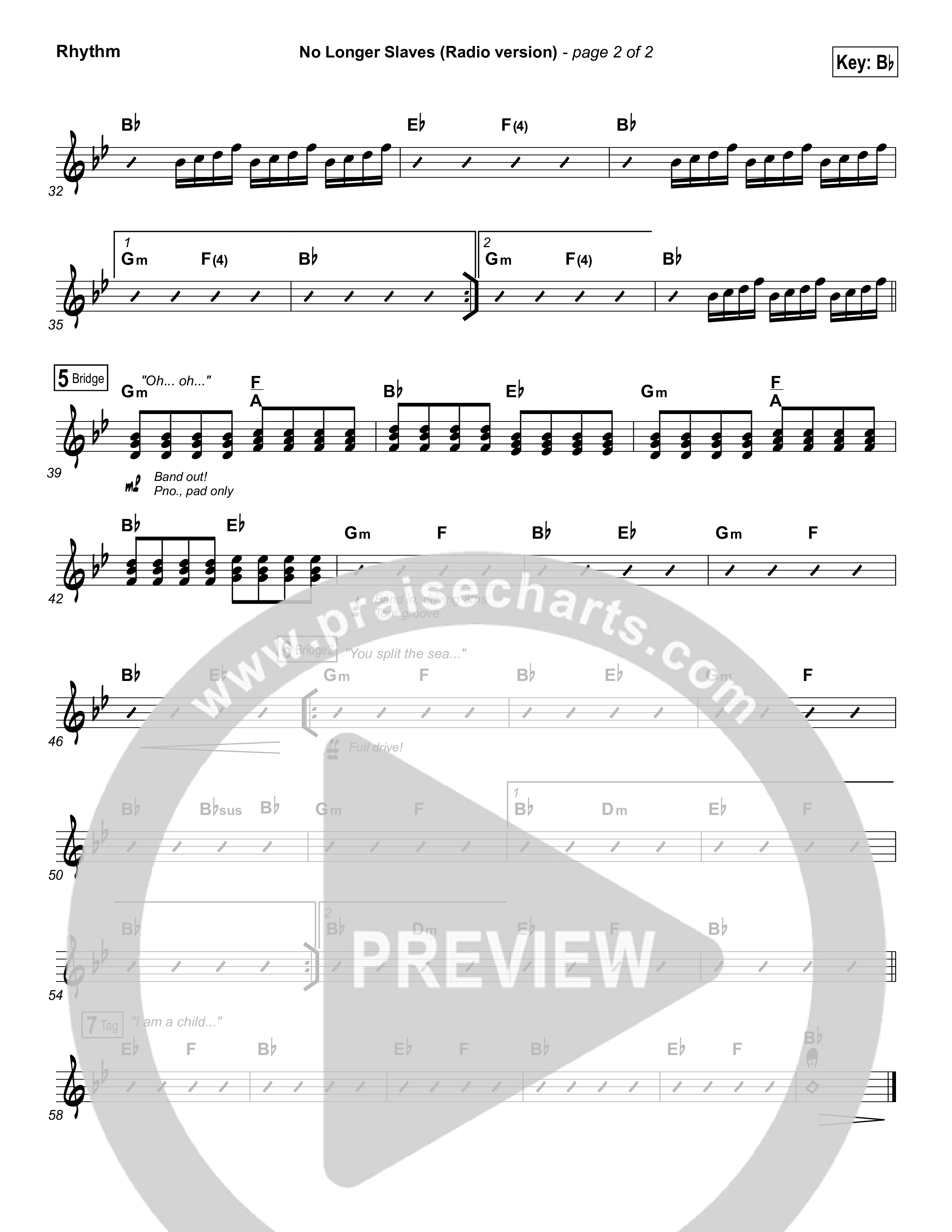 No Longer Slaves (Radio) Rhythm Chart (Bethel Music / Jonathan David Helser)