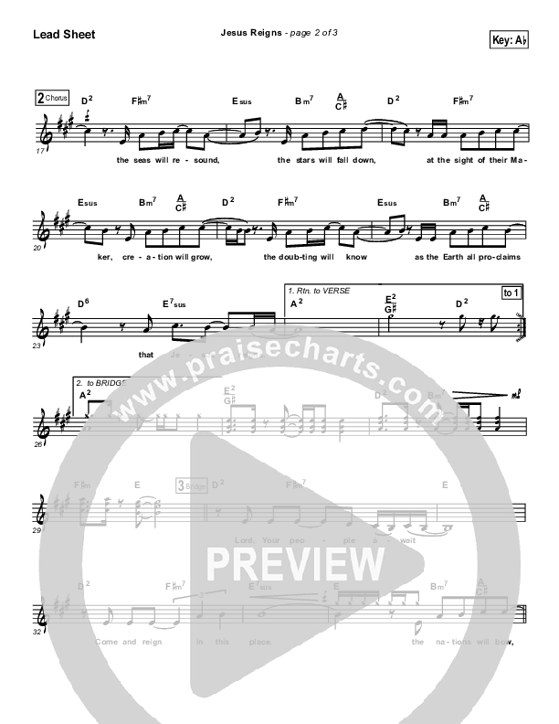 Jesus Reigns Lead Sheet (Susan Gray)