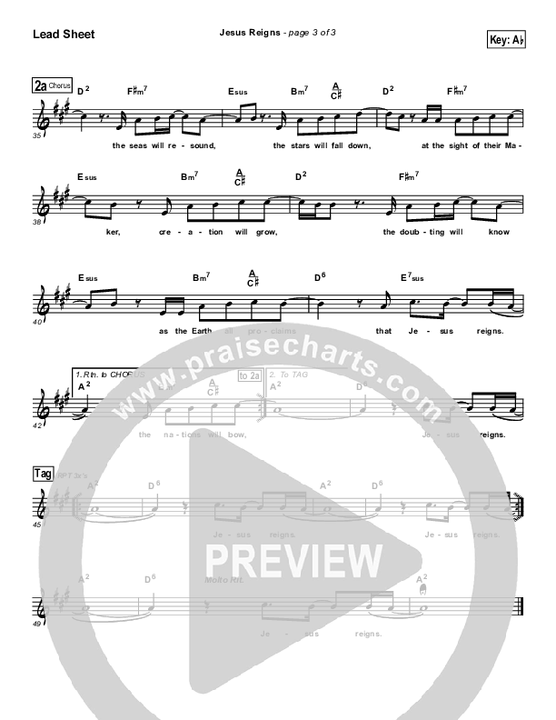 Jesus Reigns Lead Sheet (Susan Gray)