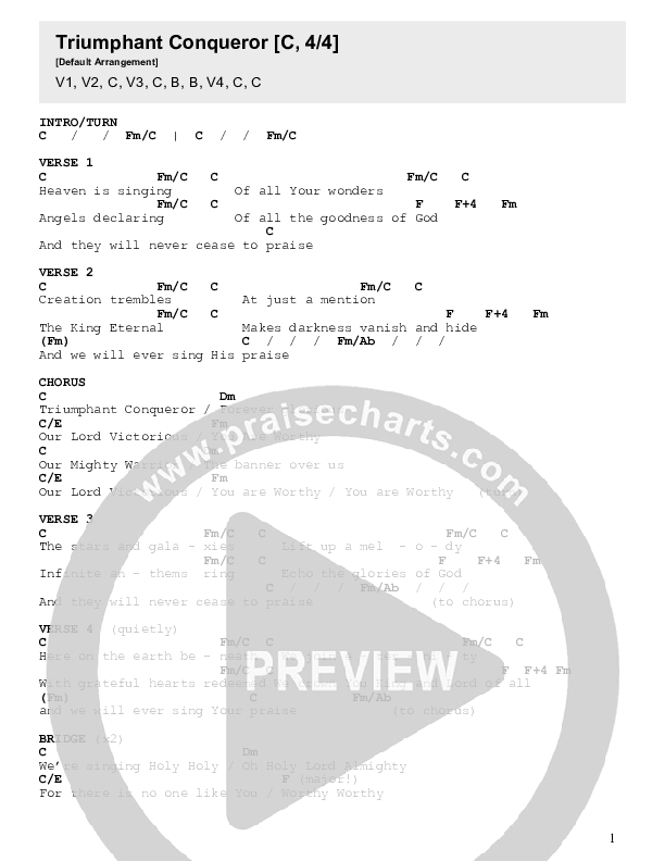 Triumphant Conqueror Chords & Lyrics (Aaron Shust)