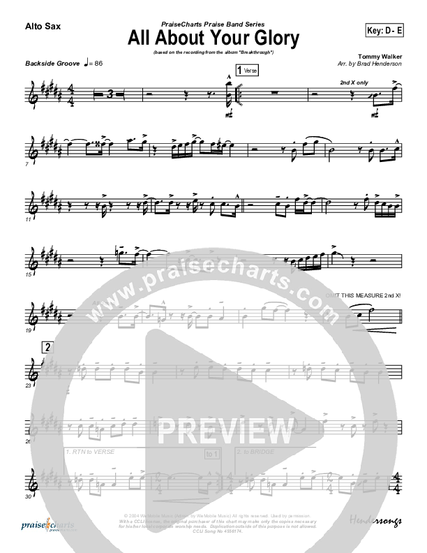 All About Your Glory Alto Sax (Tommy Walker)