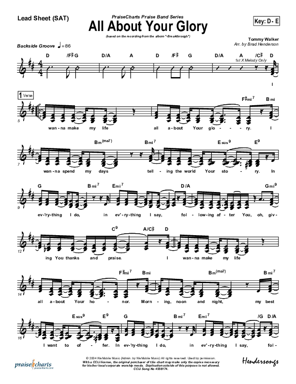 All About Your Glory Lead Sheet (Tommy Walker)