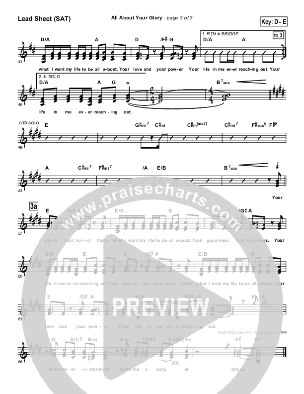 All About Your Glory Lead Sheet (Tommy Walker)