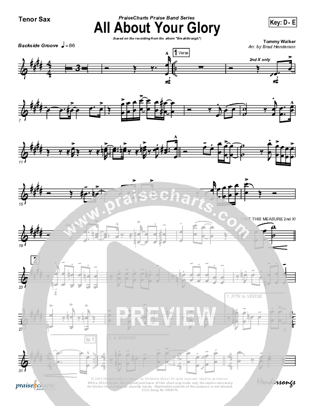 All About Your Glory Tenor Sax 2 (Tommy Walker)
