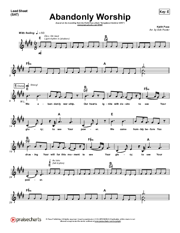 Abandonly Worship Lead Sheet (Keith Pace)