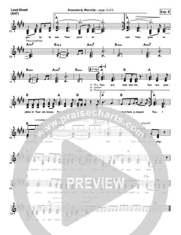 Abandonly Worship Lead Sheet (SAT) (Keith Pace)
