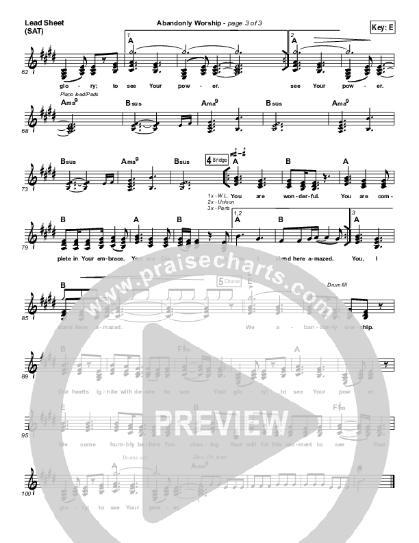 Abandonly Worship Lead Sheet (Keith Pace)