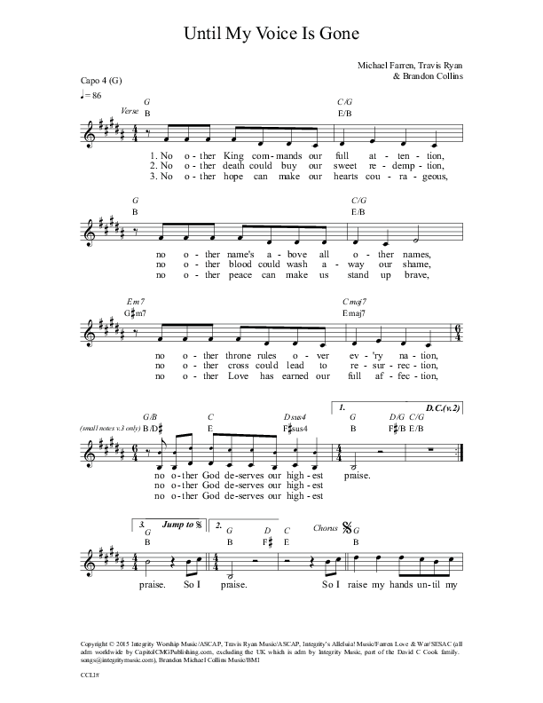 Until My Voice Is Gone Lead Sheet (Travis Ryan)
