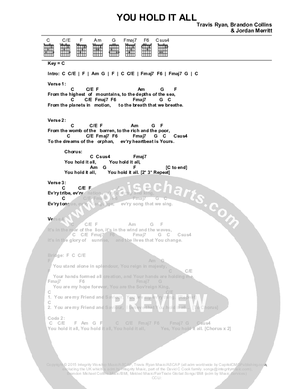 You Hold It All Chord Chart (Travis Ryan)