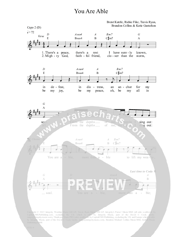 You Are Able Lead Sheet (Travis Ryan)