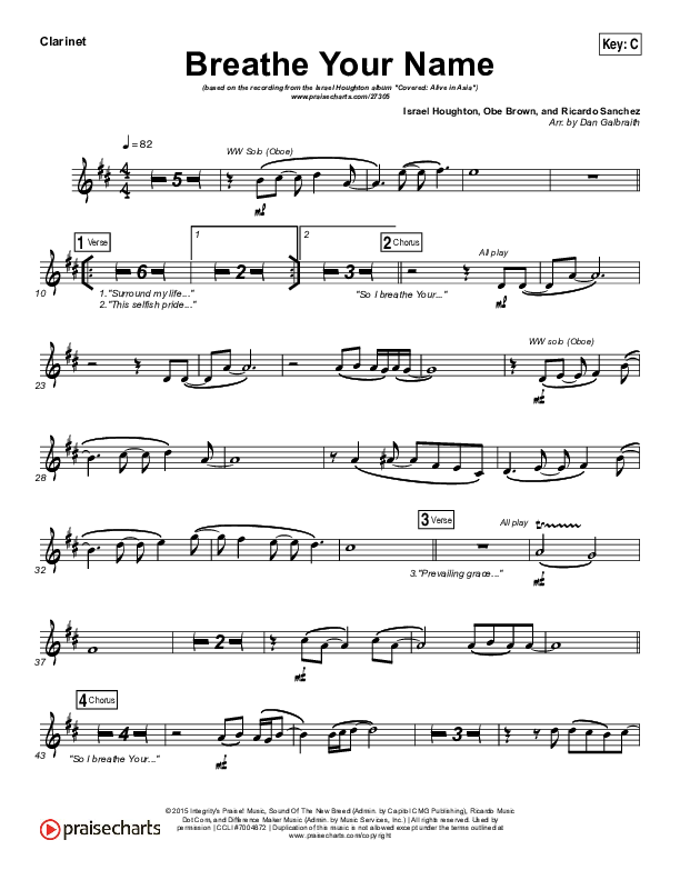 Breathe Your Name Clarinet (Israel Houghton)