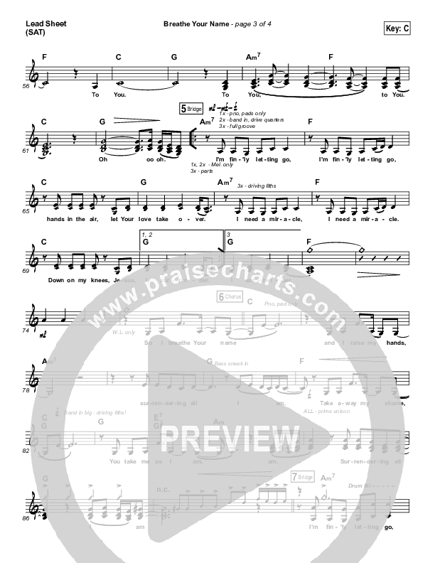 Breathe Your Name Lead Sheet (SAT) (Israel Houghton)