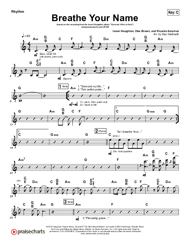 Breathe Your Name Rhythm Chart (Israel Houghton)