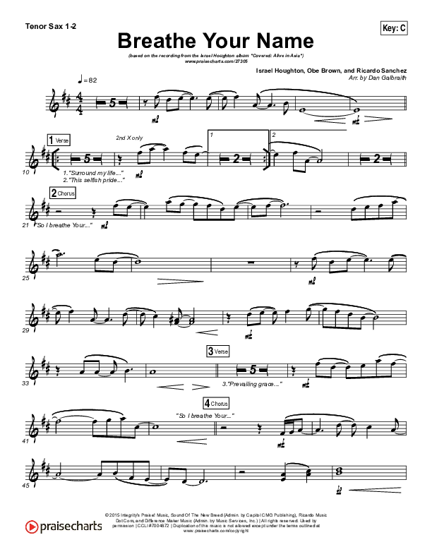 Breathe Your Name Tenor Sax 1/2 (Israel Houghton)