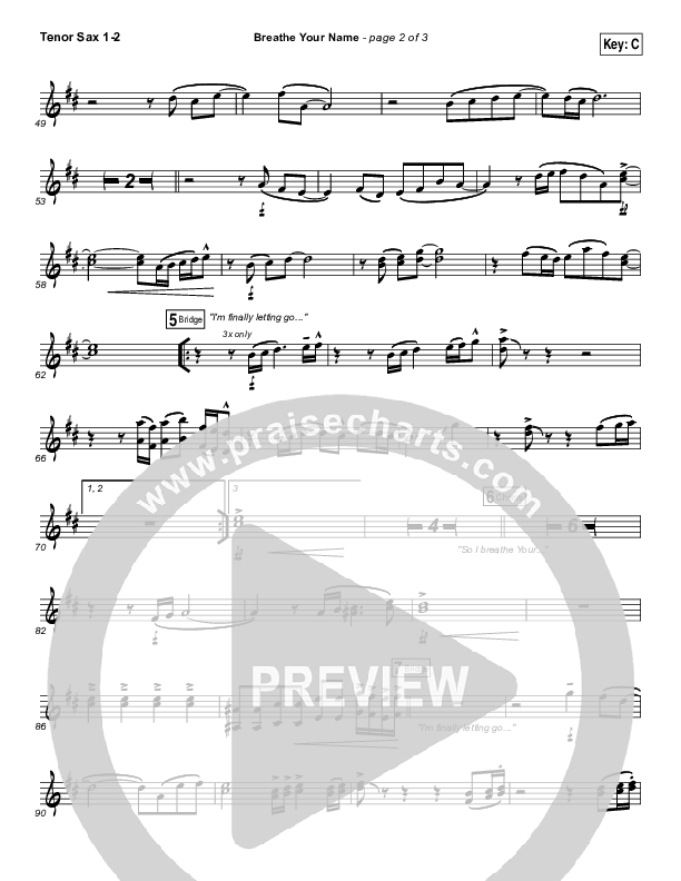 Breathe Your Name Tenor Sax 1/2 (Israel Houghton)