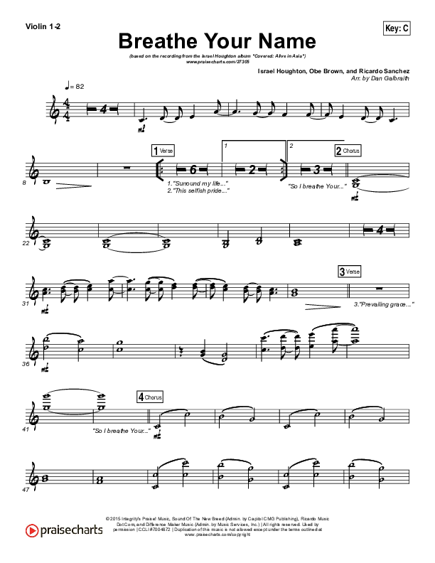 Breathe Your Name Violin 1/2 (Israel Houghton)
