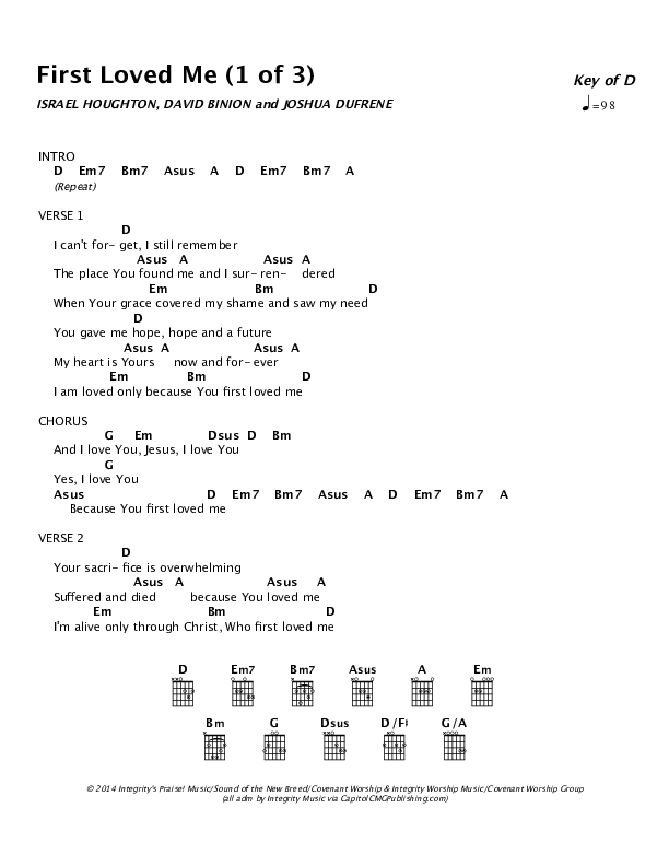 First Loved Me Chord Chart (Israel Houghton)