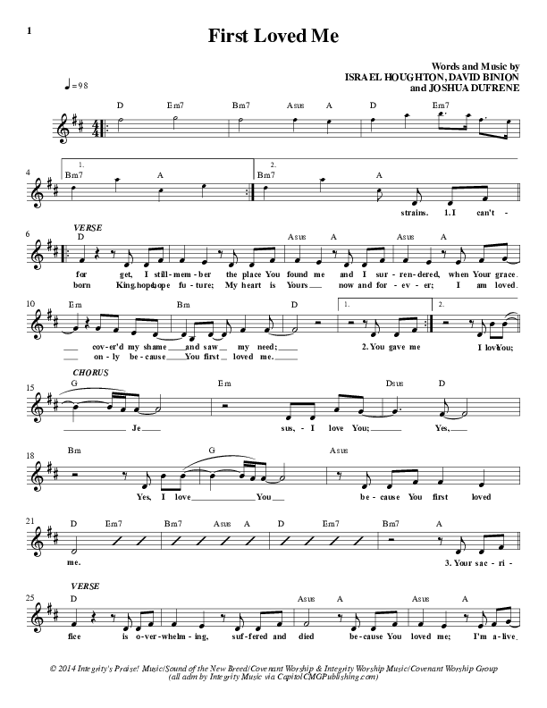 First Loved Me Lead Sheet (Israel Houghton)