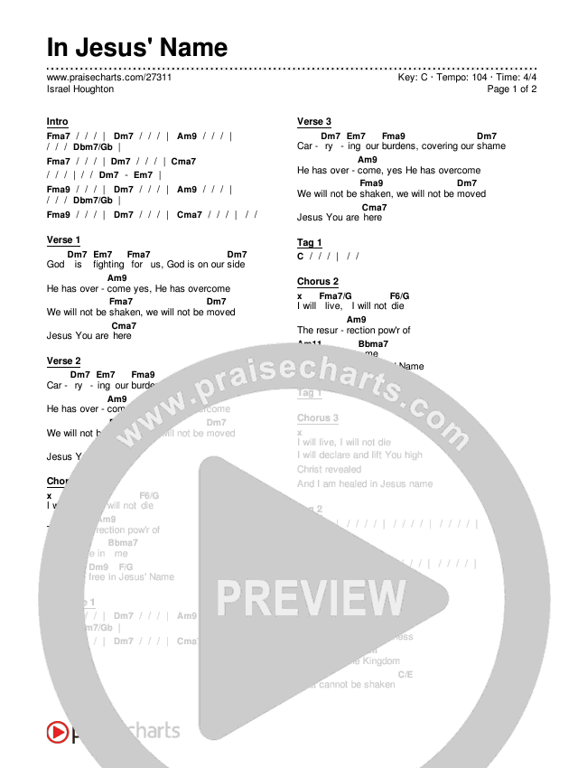 In Jesus' Name Chords PDF (Israel Houghton) - PraiseCharts